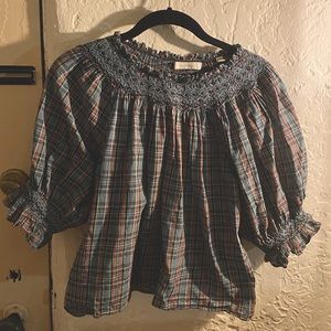 Doen French Blue Plaid Blouse.